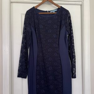 Navy Sheath Dress with Lace Detailing